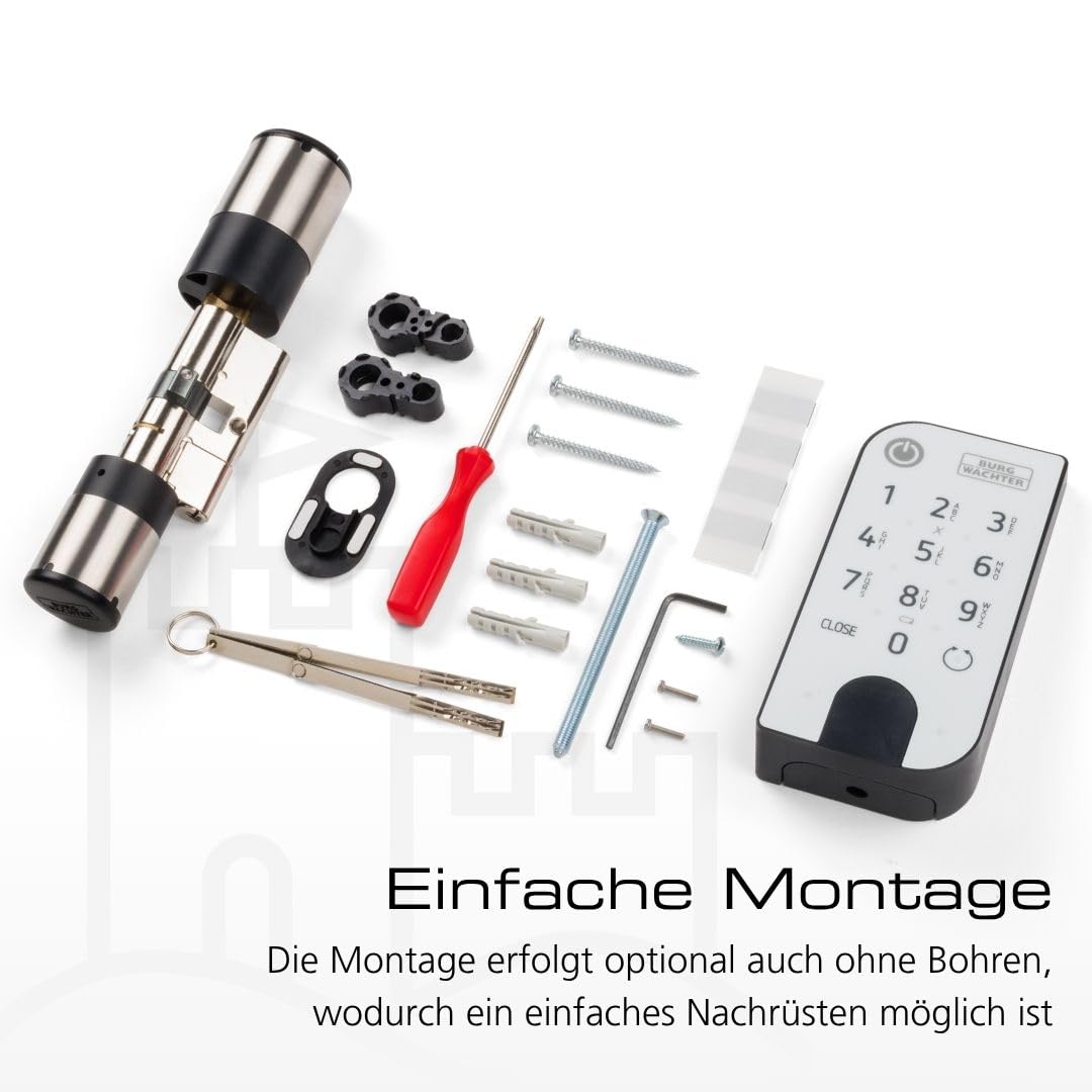 BURG-WÄCHTER Elektronisches Türschloss, Zylinder und Keypad, ENTRYeasy 7602 FP, Öffnung mit App, Fingerprint, Pincode oder Funkschlüssel, ENTRYeasy 7602 FP, Schwarz/Edelstahl, Biometrisch