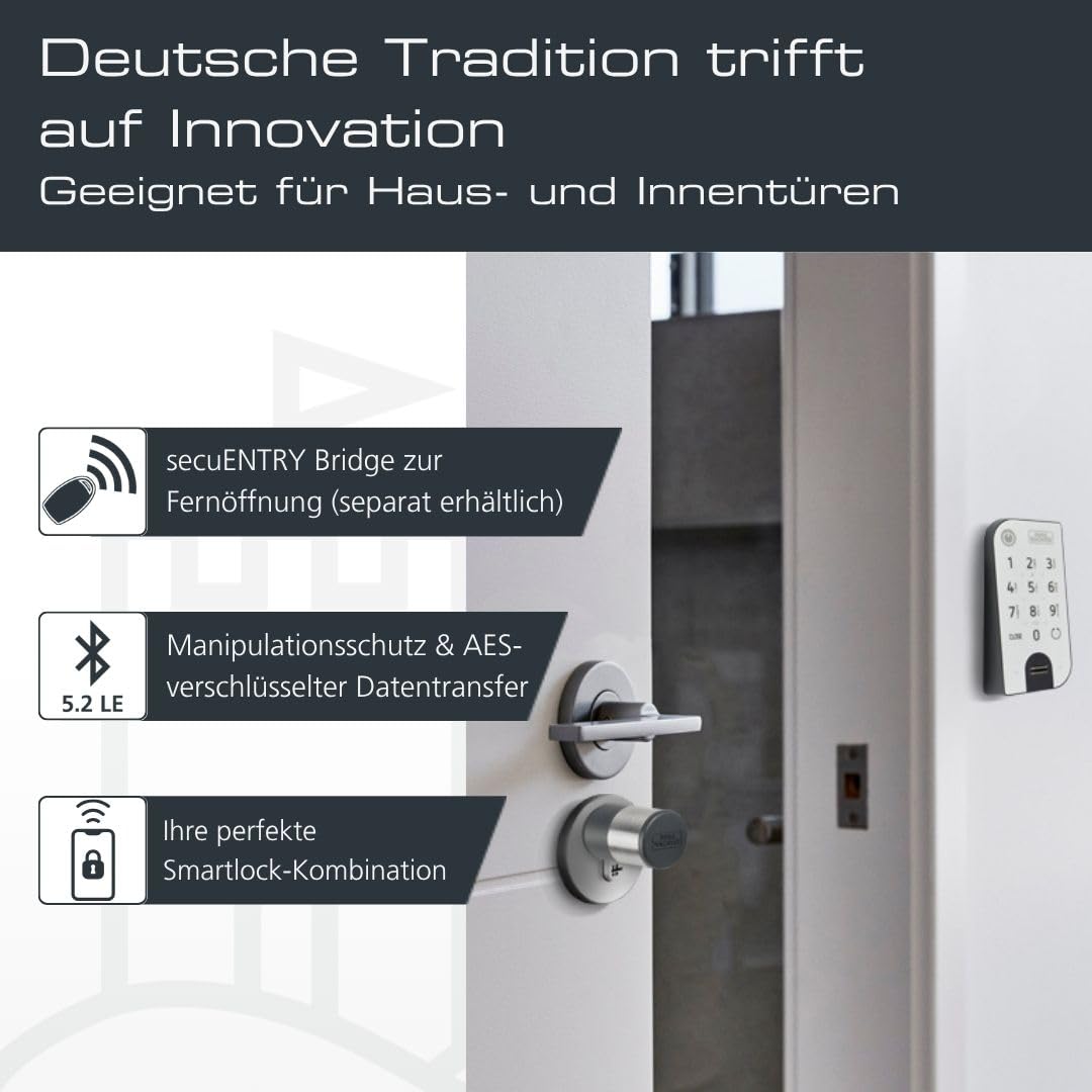 BURG-WÄCHTER Elektronisches Türschloss, Zylinder und Keypad, ENTRYeasy 7602 FP, Öffnung mit App, Fingerprint, Pincode oder Funkschlüssel, ENTRYeasy 7602 FP, Schwarz/Edelstahl, Biometrisch
