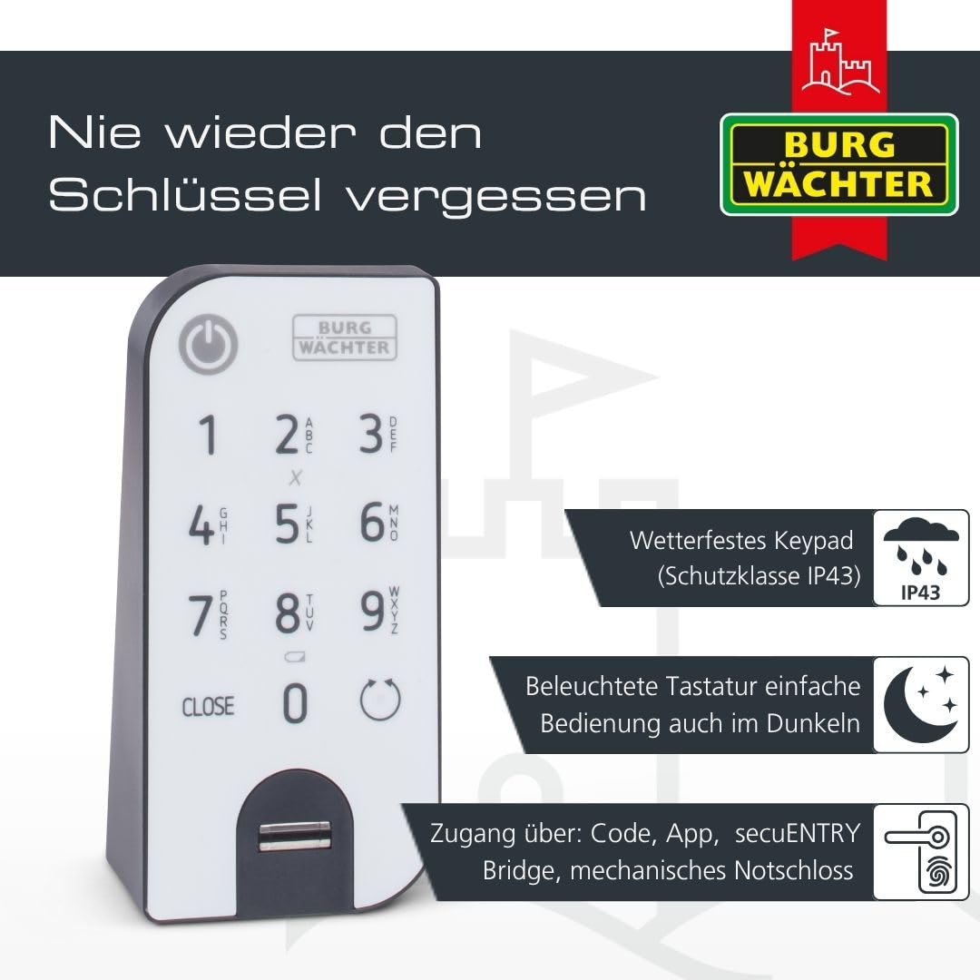 BURG-WÄCHTER Elektronisches Türschloss, Zylinder und Keypad, ENTRYeasy 7602 FP, Öffnung mit App, Fingerprint, Pincode oder Funkschlüssel, ENTRYeasy 7602 FP, Schwarz/Edelstahl, Biometrisch