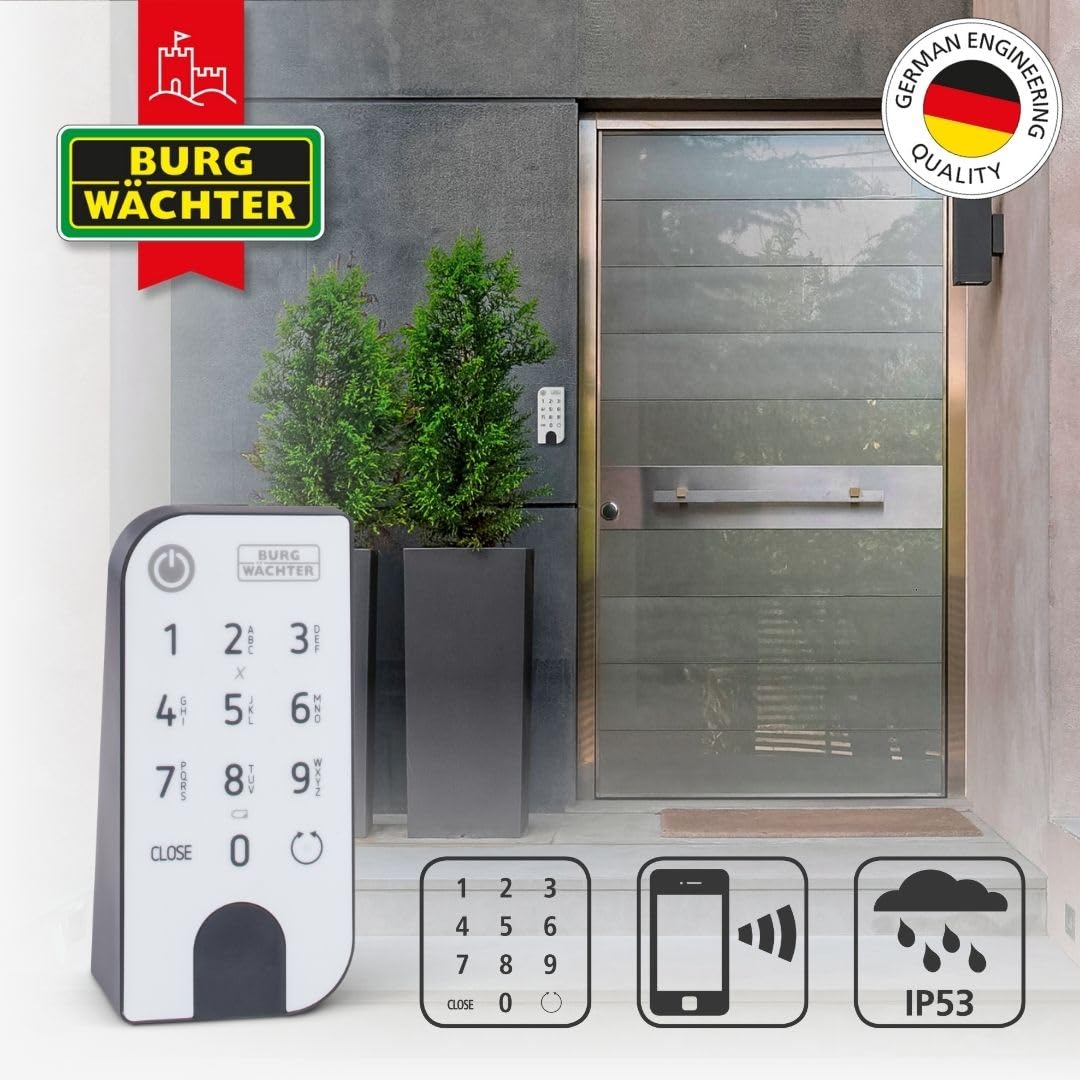BURG-WÄCHTER Elektronisches Türschloss, Zylinder und Keypad, Öffnung mit App, Pincode oder Funkschlüssel, ENTRYeasy 7601 PIN, Schwarz/Edelstahl Tastenfeld