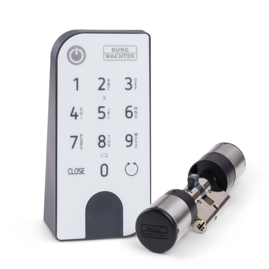 BURG-WÄCHTER Elektronisches Türschloss, Zylinder und Keypad, Öffnung mit App, Pincode oder Funkschlüssel, ENTRYeasy 7601 PIN, Schwarz/Edelstahl Tastenfeld
