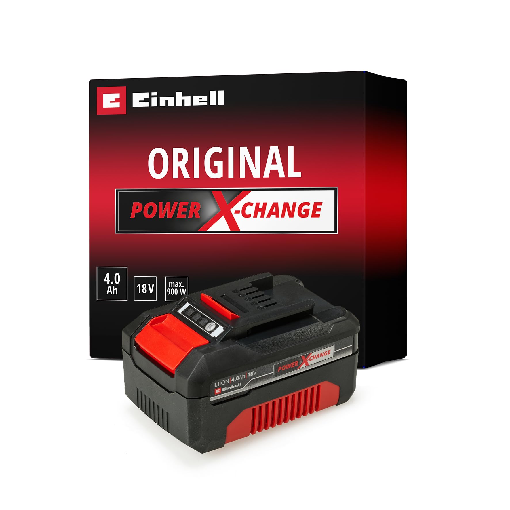 Original Einhell 18V 4,0 Ah Ah Power X-Change Akku (18V, für alle PXC-Geräte, Ladezustandsanzeige, Batteriemanagementsystem, situativ angepasste Ladezyklen, ohne Ladegerät)