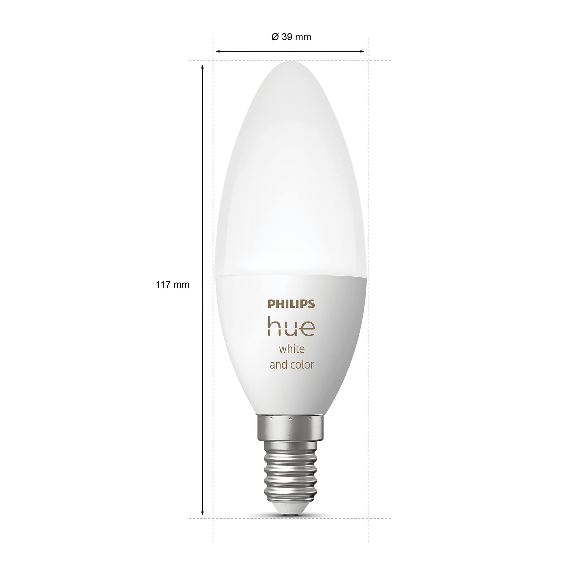 Philips Hue White & Color Ambiance E14 LED Lampe (470 lm), dimmbares LED Leuchtmittel für das Hue Lichtsystem mit 16 Mio. Farben, smarte Lichtsteuerung über Sprache und App, 1er Pack