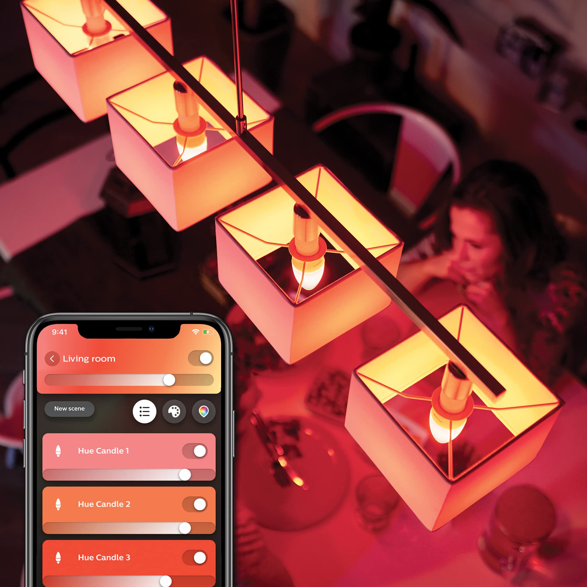 Philips Hue White & Color Ambiance E14 LED Lampe (470 lm), dimmbares LED Leuchtmittel für das Hue Lichtsystem mit 16 Mio. Farben, smarte Lichtsteuerung über Sprache und App, 1er Pack