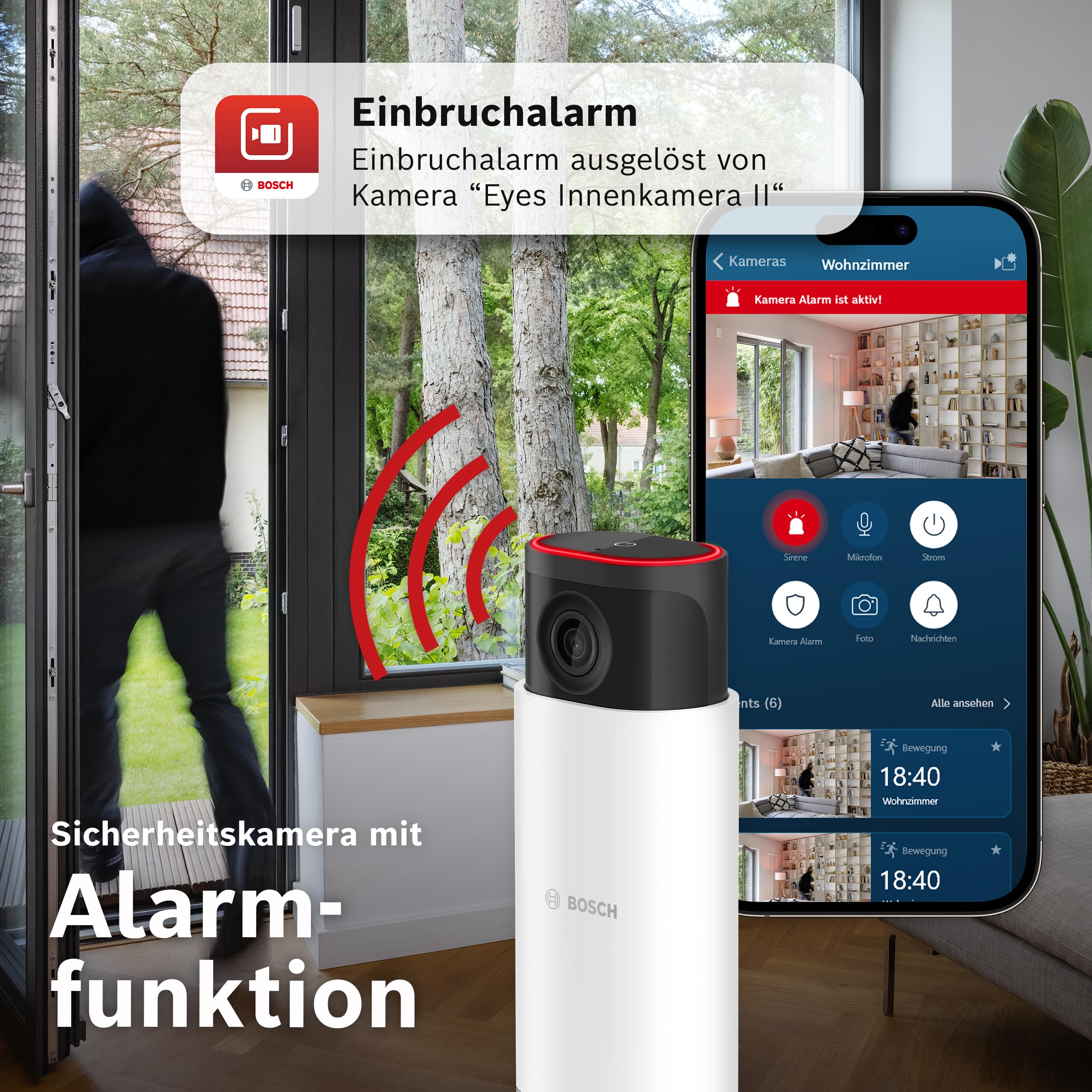 Bosch Smart Home Eyes Innenkamera II, WLAN Überwachungskamera für den Innenbereich mit intelligenter Personenerkennung, kompatibel mit Amazon Alexa