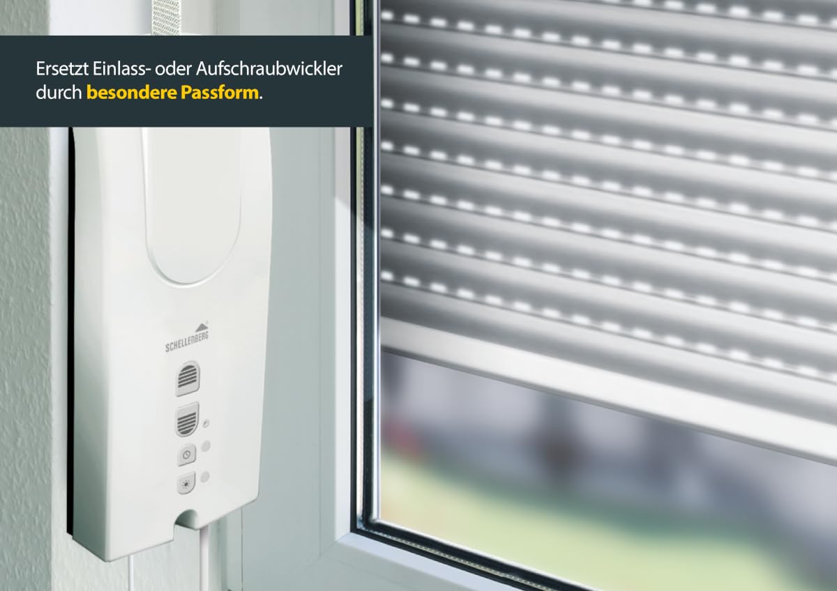 Schellenberg 22755 Elektrischer Gurtwickler Aufputz RolloDrive 55, Rolladenantrieb bis 5 m² Rollladenfläche, für Mini und Maxi Gurtband, Zugkraft max. 30 kg, Antrieb + Zeitautomatik, Komplettset