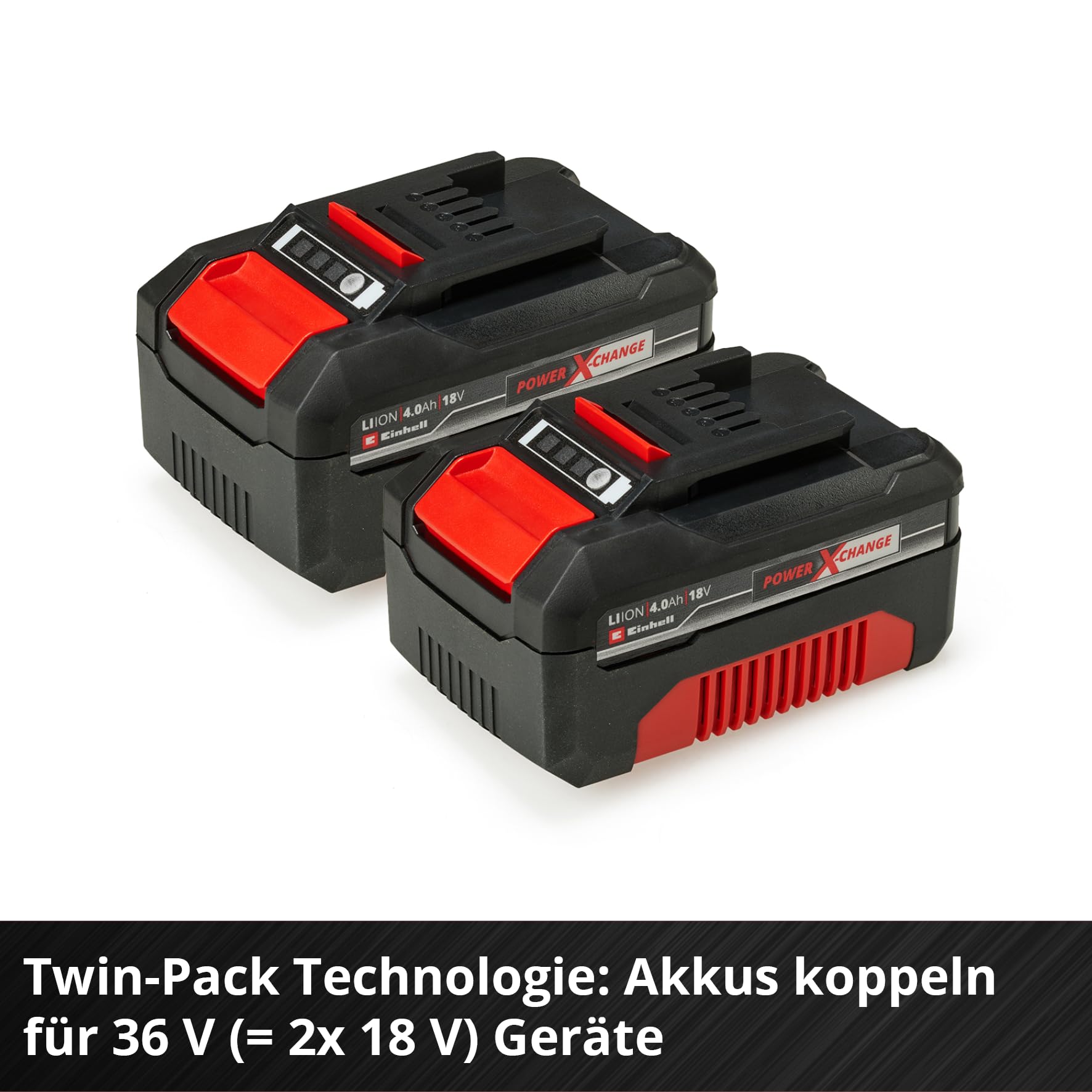 Original Einhell Akku PXC-Twinpack 4,0 Ah Power X-Change (Li-Ion, 18 V, 2x 4,0 Ah, für alle PXC-Geräte geeignet, proaktives Batteriemanagement, situativ angepasste Ladezyklen)