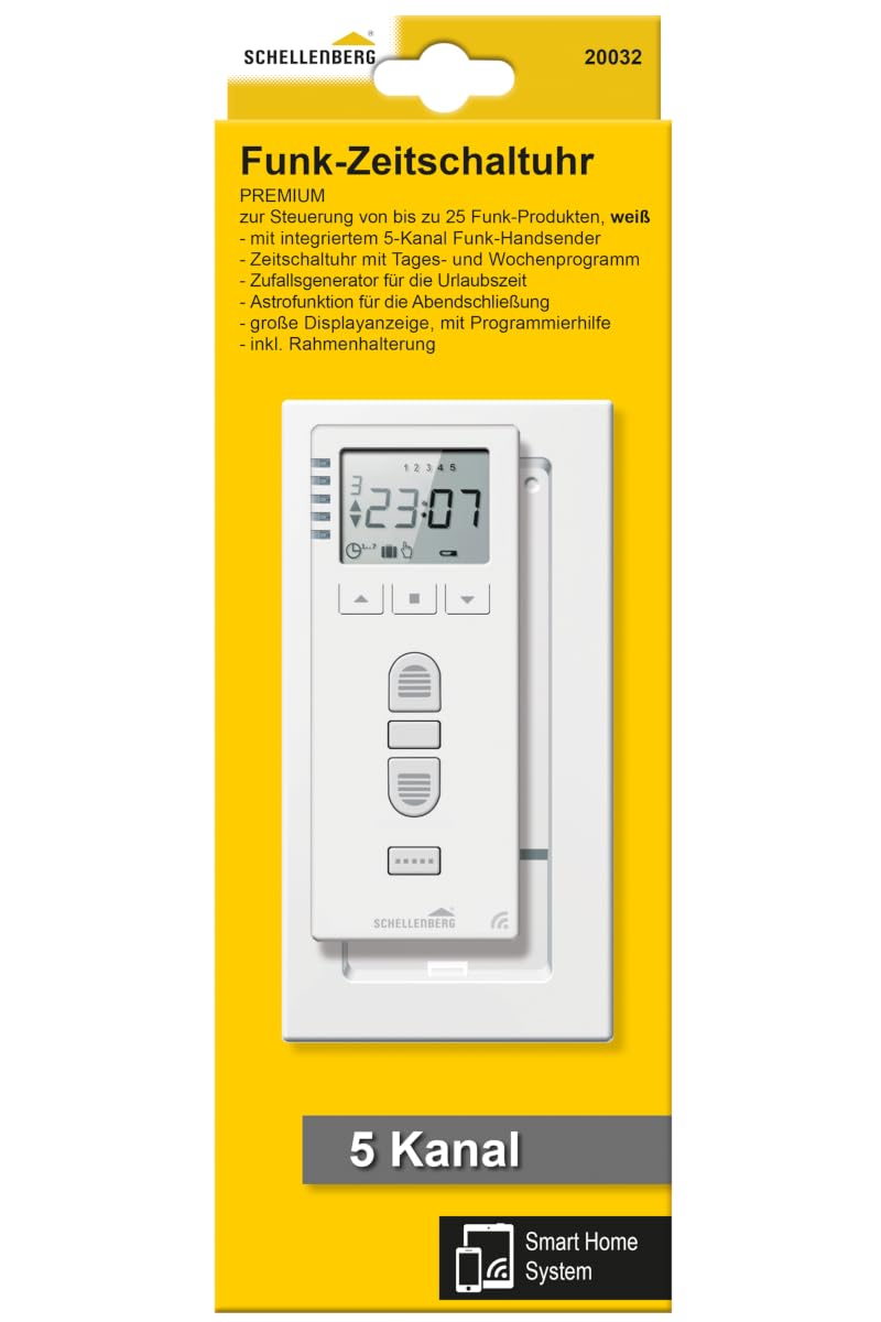 Schellenberg 20032 Smart Home Funk-Zeitschaltuhr Premium, 5 Kanal, Steuerung für Rolläden, Licht, Steckdosen und Markisen